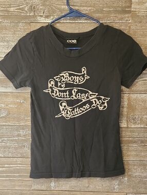 Black Graphic Tee with Cream Tattoo Script Boys Dont Last Tattoos Do